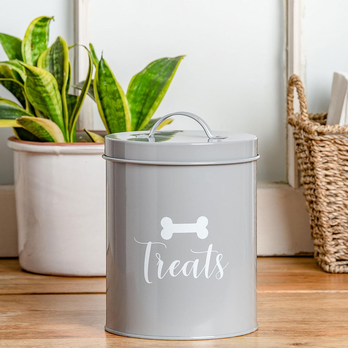 Park Life Designs - Metal Pet Treat Jar with Airtight Lid for Dogs, Cats, Puppies and More, Chic