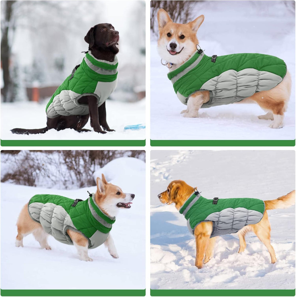FUAMEY Dog Coat for Large Dogs,Waterproof Dog Winter Jacket with Harness Built in Puppy Cold