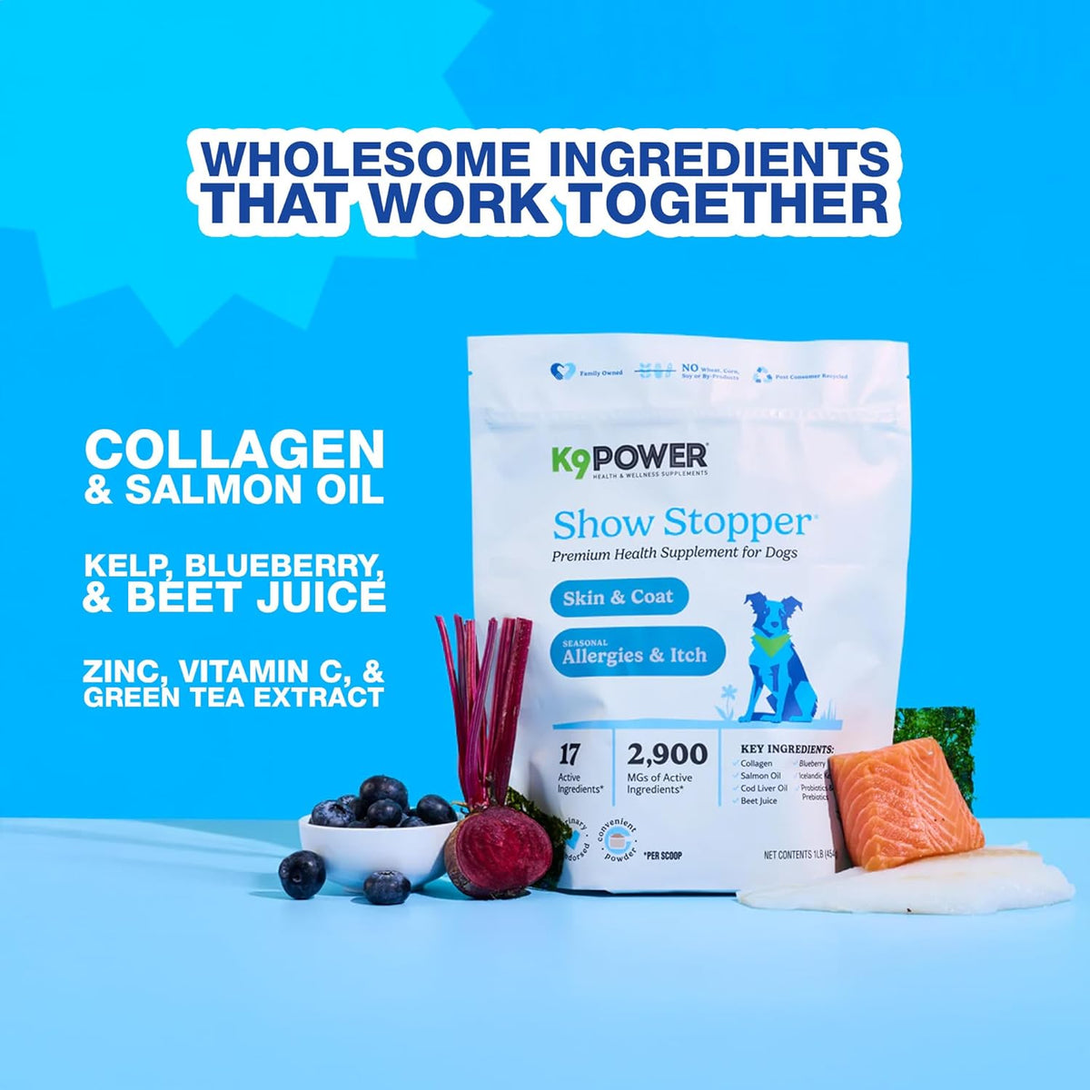 K9 Power Show Stopper for Dogs 1lb – Boosts Coat Shine & Promotes Healthy Skin Tone - Strengthens