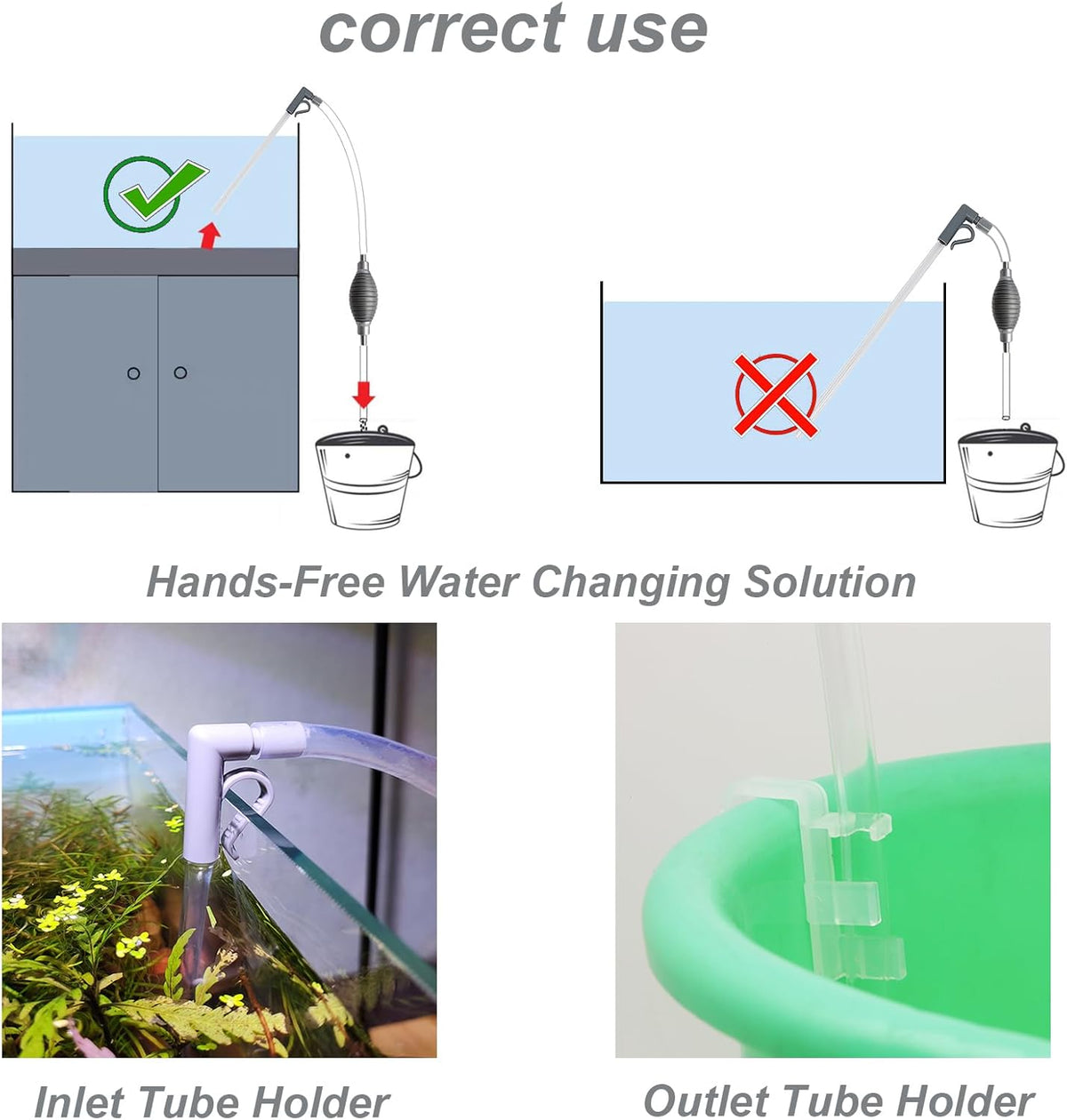 Compact Aquarium Siphon Vacuum and Water Changer Kit with Cleaning Brush. Perfect for Simultaneous