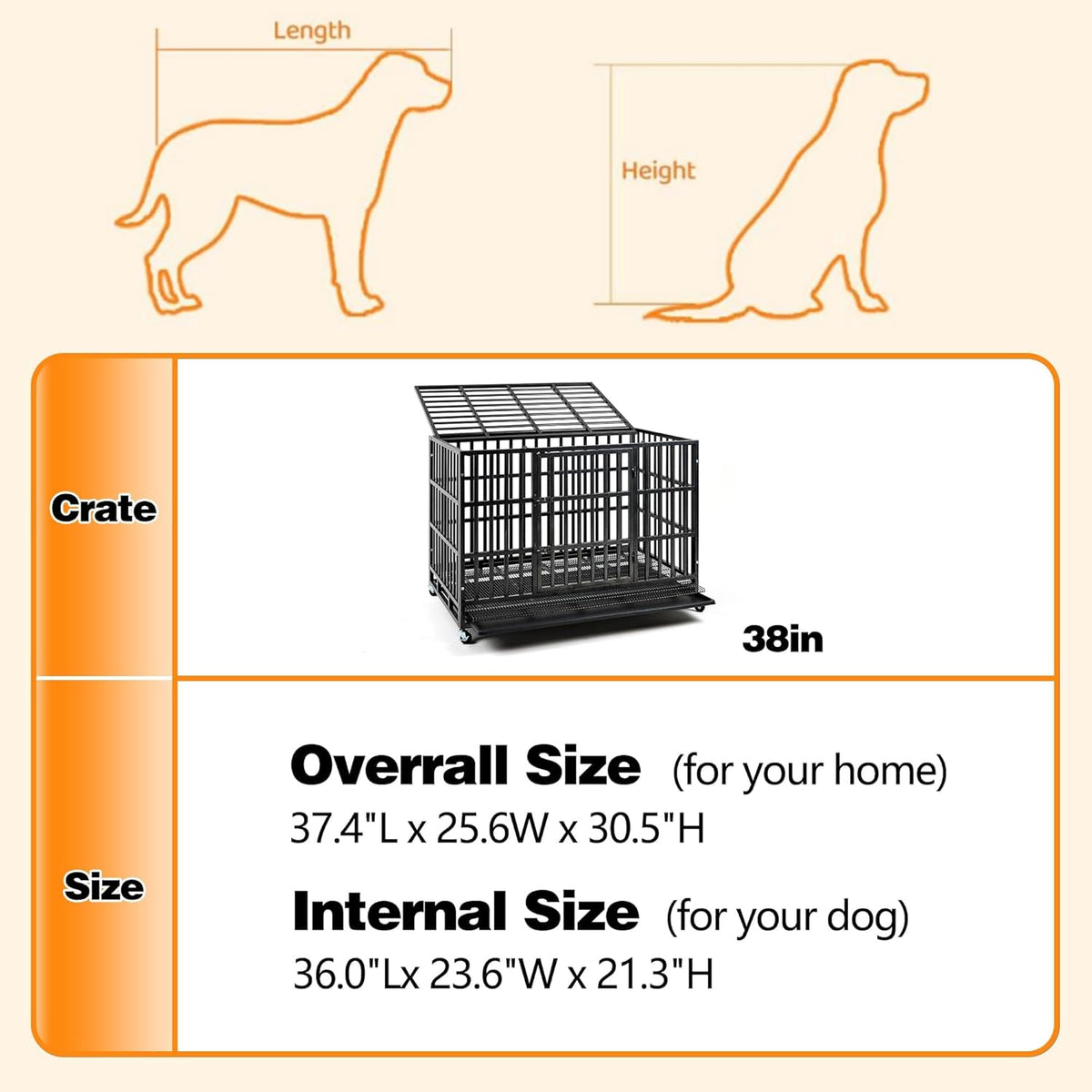 48/42/38 Inch Heavy Duty Indestructible Dog Crate,Escape Proof Dog Cage Kennel for Small Medium