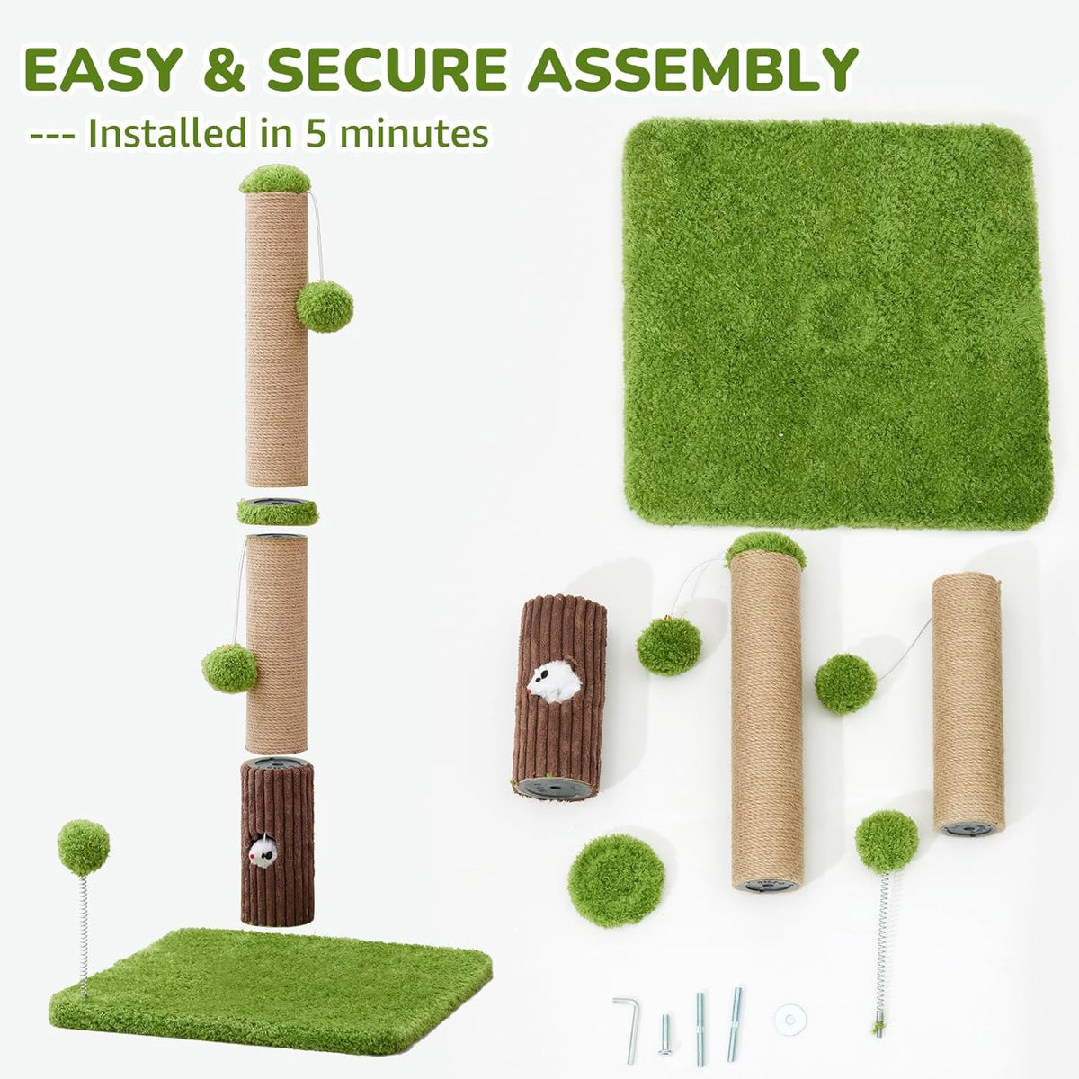 33" Tall Cat Scratching Post for Indoor Cats, Premium Sisal Scratch Posts with Cat Toys and Fun