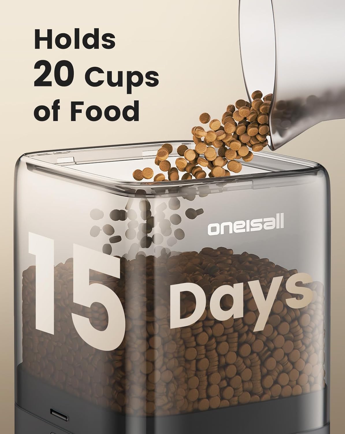oneisall Automatic Cat Feeders 2 Cats, 20 Cups/5L Cat Auto Feeder, Automatic Cats Food Dispenser