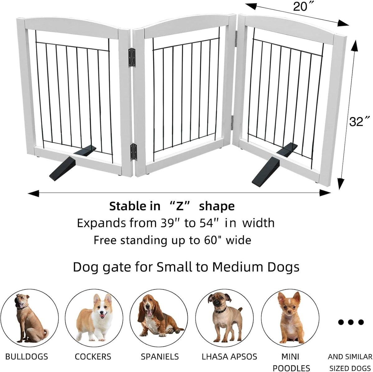 ZJSF Freestanding Dog Fence Indoor, Foldable Dog Gate for Doorways, Stairs or Hallways, Sturdy Wood