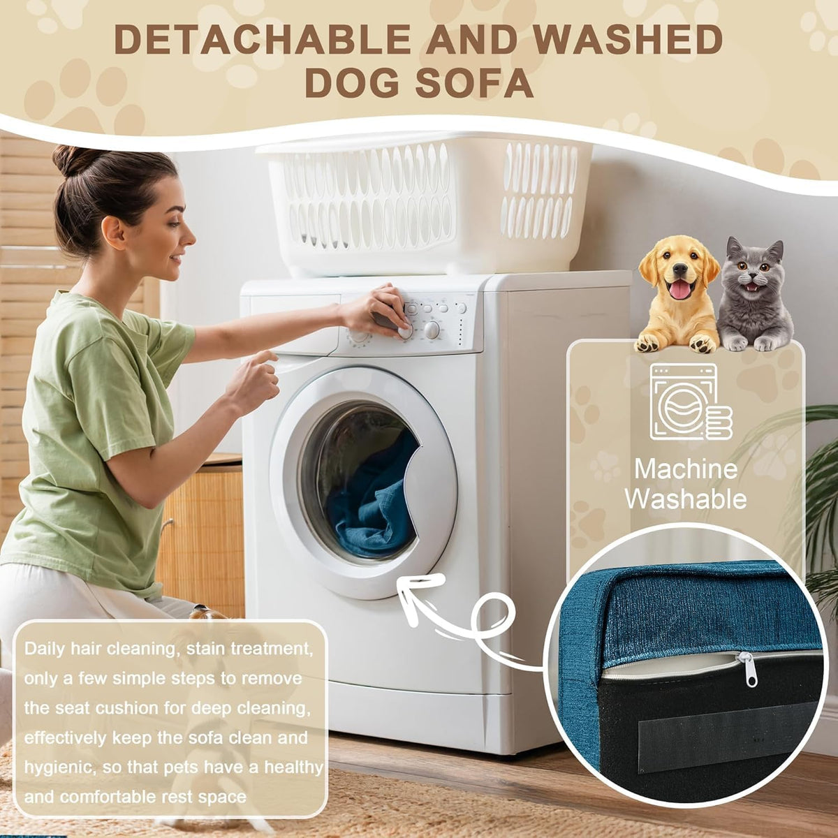 Dog Sofa Couch for Medium to Large Dogs, 31" Memory Foam Dog Couch with Washable Fabric, Removable