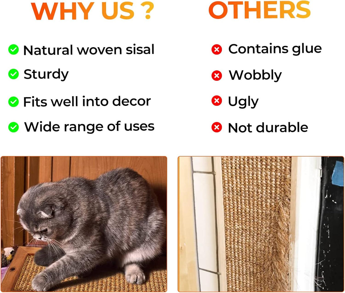 Cat Scratching Post - BXL, Natural Wooden Sisal Cat Wall Scratcher, Floor or Wall Mounted Vertical