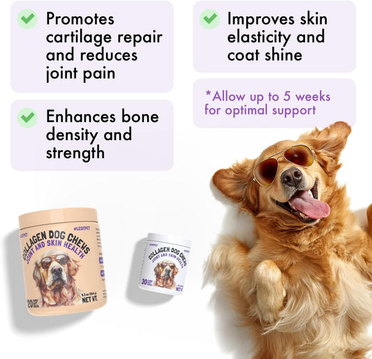 Collagen Dog Chews for Joint & Skin Health 30 Soft Chews All Breeds Mobility, Cartilage Repair &