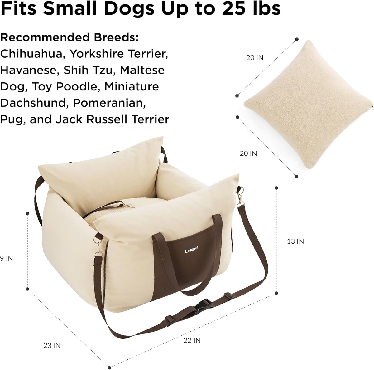 Lesure Small Dog Car Seat for Small Dogs - Dog Booster Seat for Car with Waterproof Bottom, Clip-On