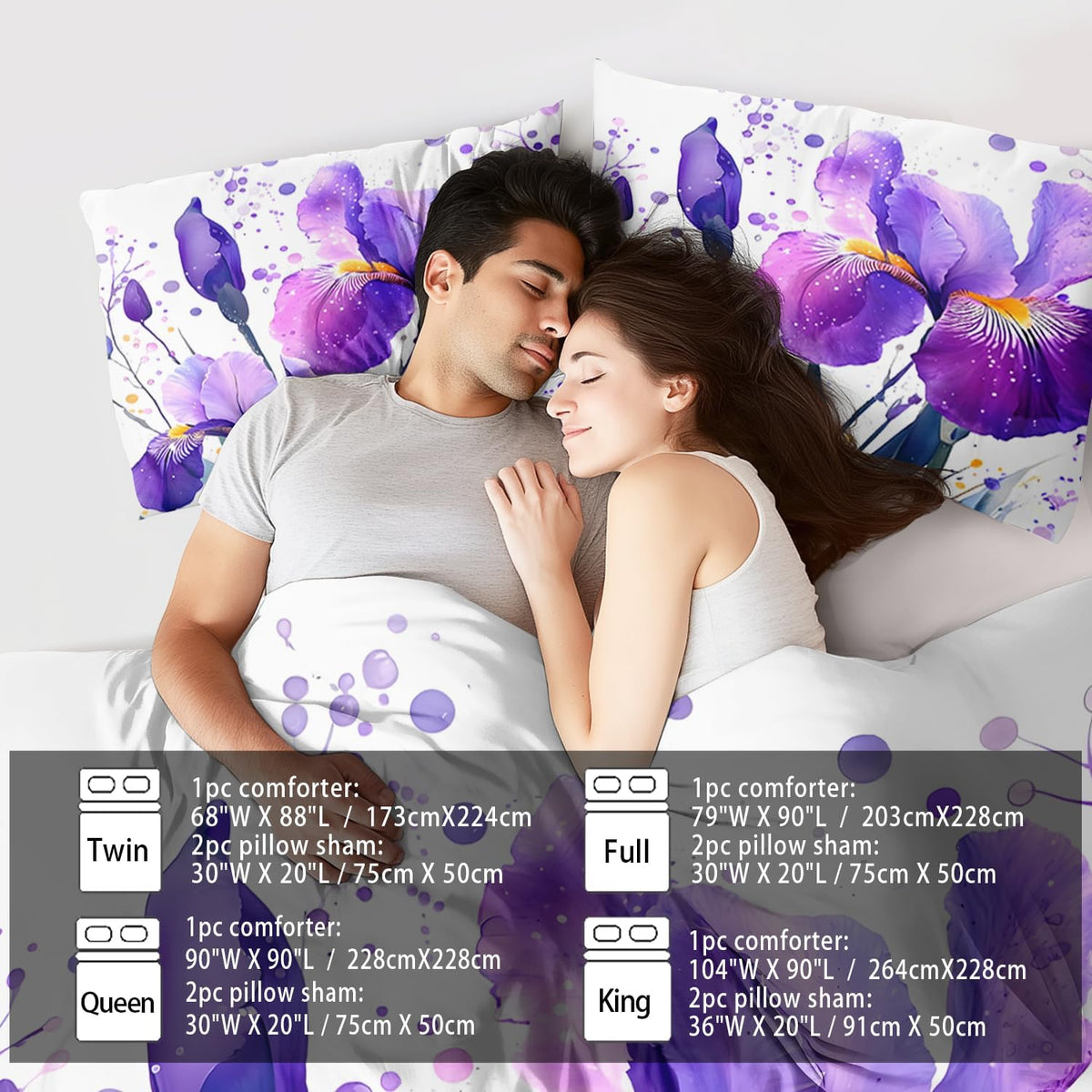Purple Floral Comforter Set Full Size Woman,Purple Iris Comforter for Girls,Pink Flower Bedding Set