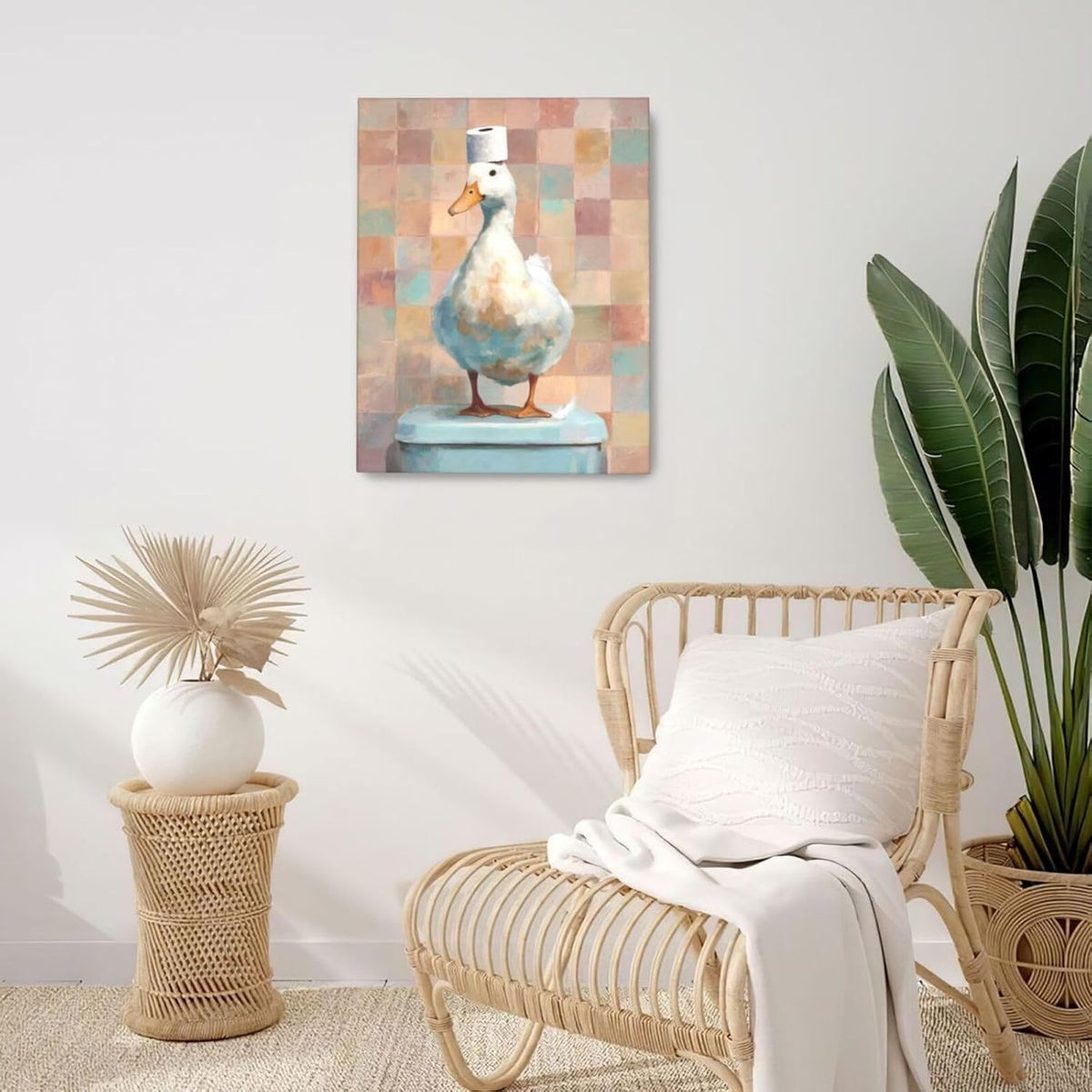 Funny Duck Bathroom Wall Art Cute Duck on Toilet Canvas Wall Decor Funny Quirky Farm Animal