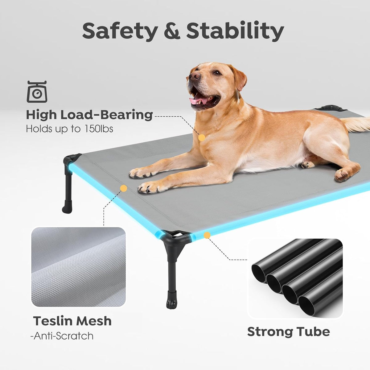 Veehoo Raised Dog Bed - Cooling Elevated Pet Cot with Mesh, No-Slip, Durable for Large Dogs, 42" x