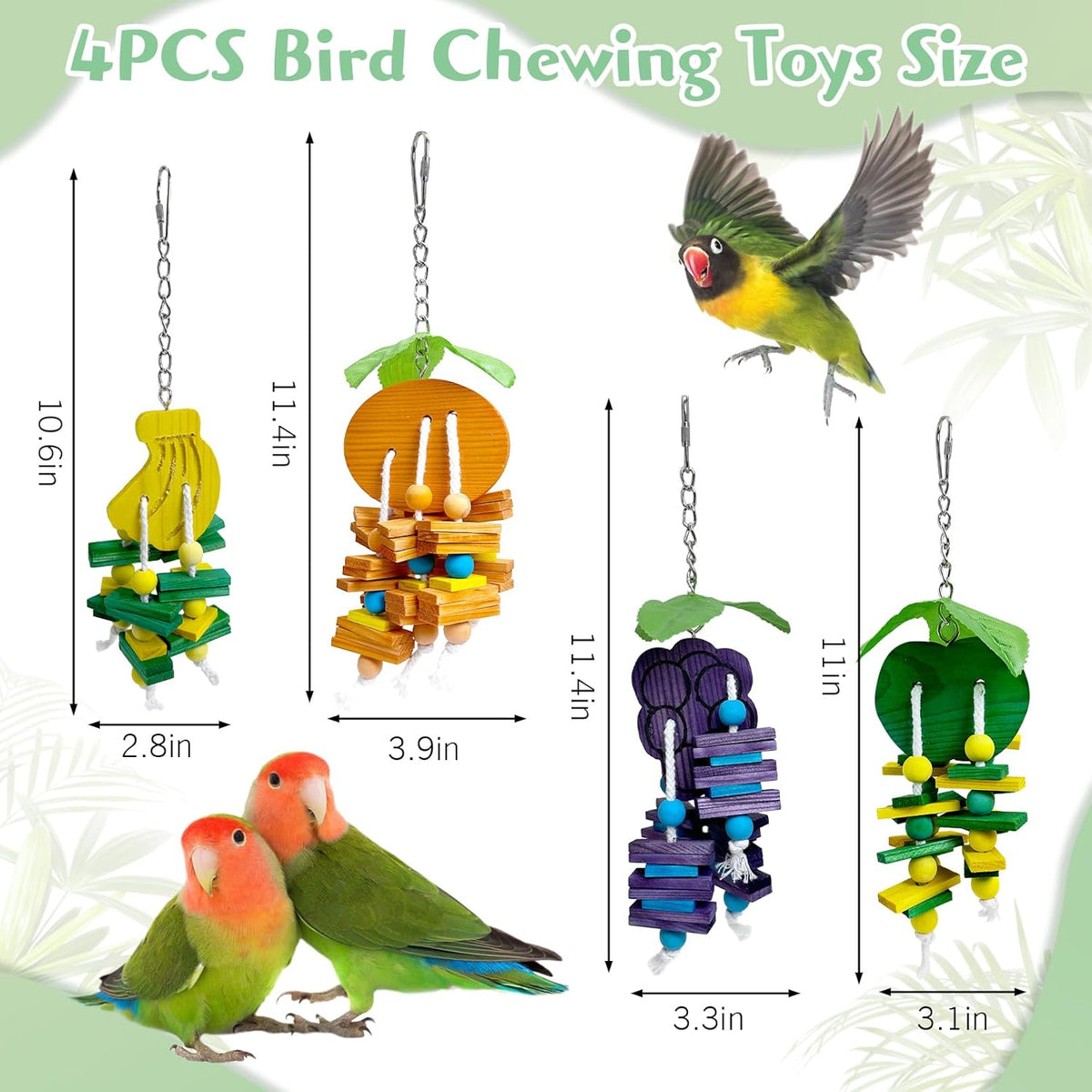 Hamiledyi Natural Wood Block Bird Cage Toys Parrot Chewing Toy Orange&Apple& Banana&Grapes Shaped