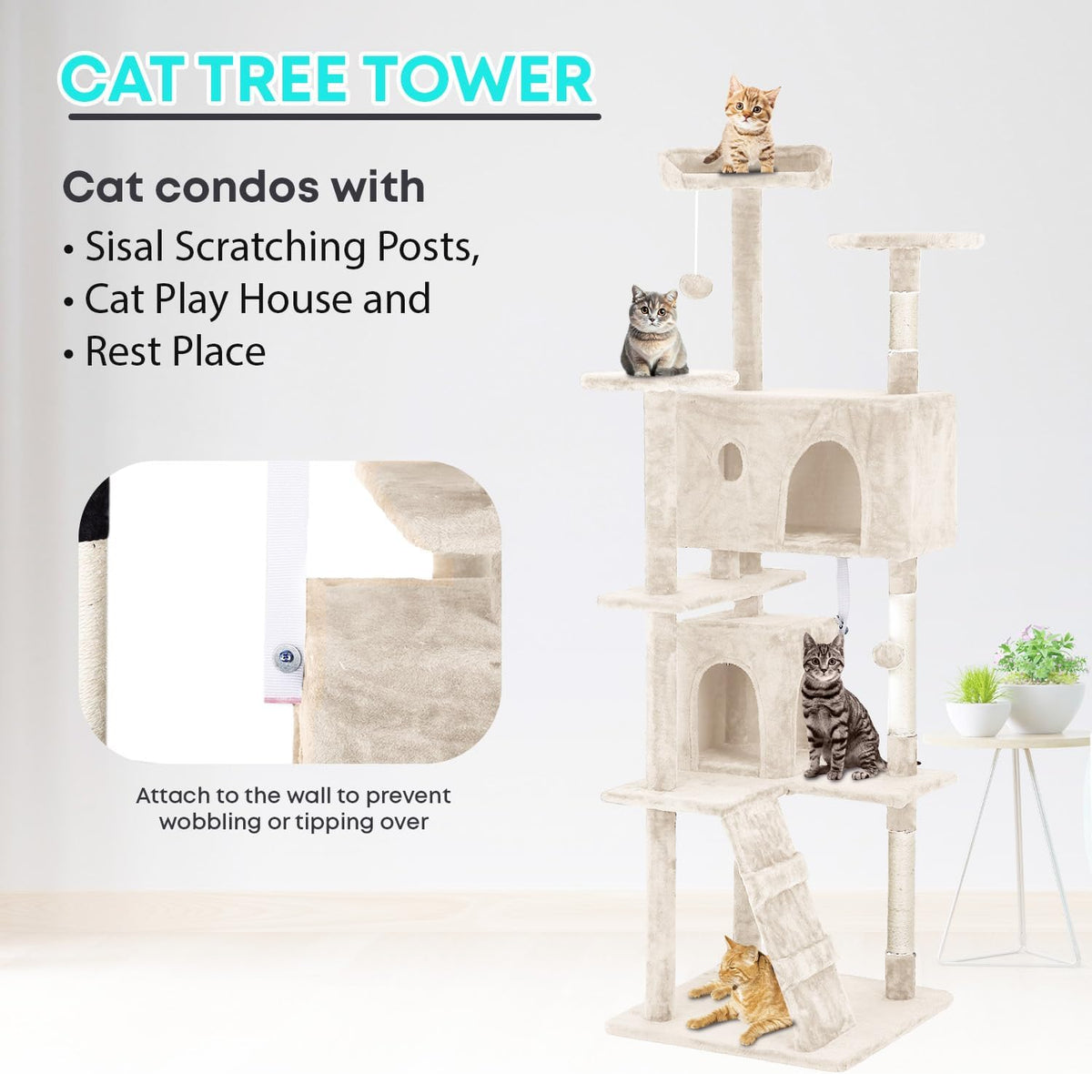 FDW Cat Tree 70in Cat Tower Multi-Level Durable Cat Scratching Post & Cozy Fun Cat Jumping Platform