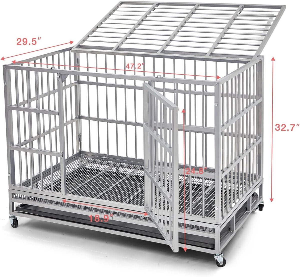 Heavy Duty Indestructible XL Dog Crate Steel Escape Proof, Indoor Double Door High Anxiety Cage