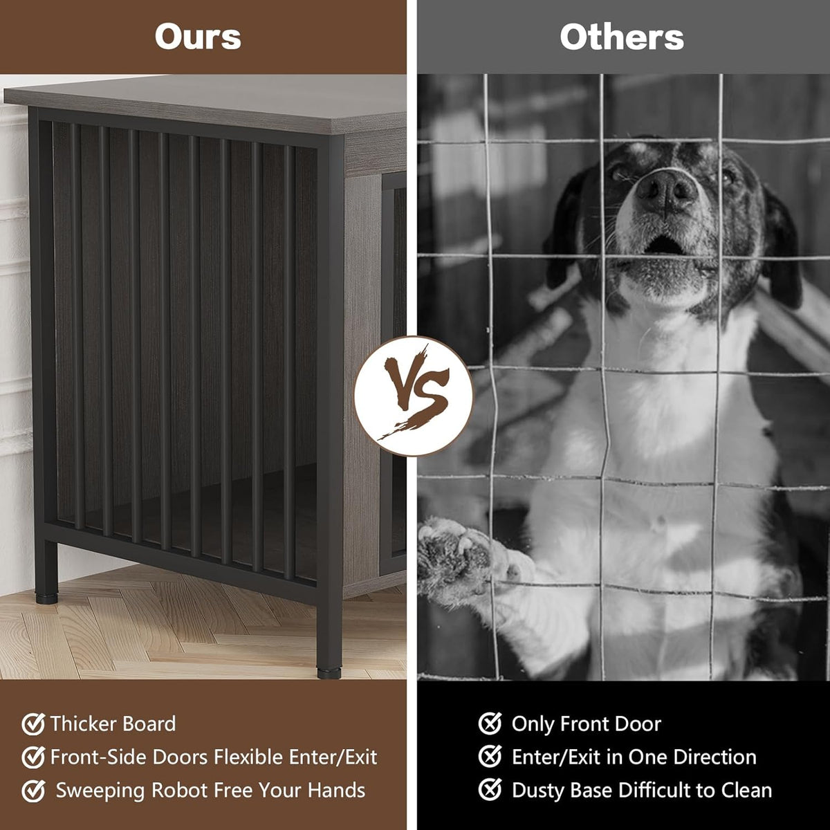 EasyCom 39.96" XL Wooden Large Dog Crate Furniture for Medium and Large Breed, Chew-Resistant Dog
