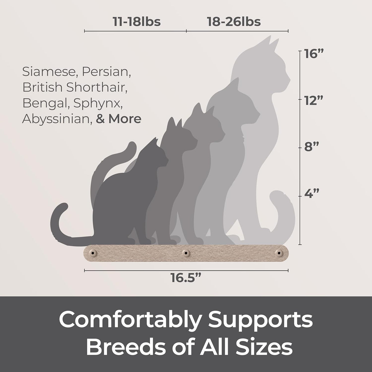 Wall Mounted Cat Perch Long Shelf by Pryde Pets - Floating Hammock Bed, 100% Sustainable PET Felt