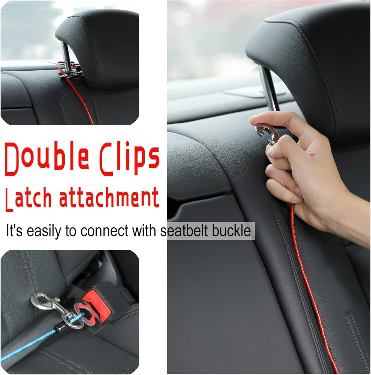 Dog Seat Belt Harness for Car,Dog Seatbelt of Coated Wire Leash Safety Restraint,No Chew Tether