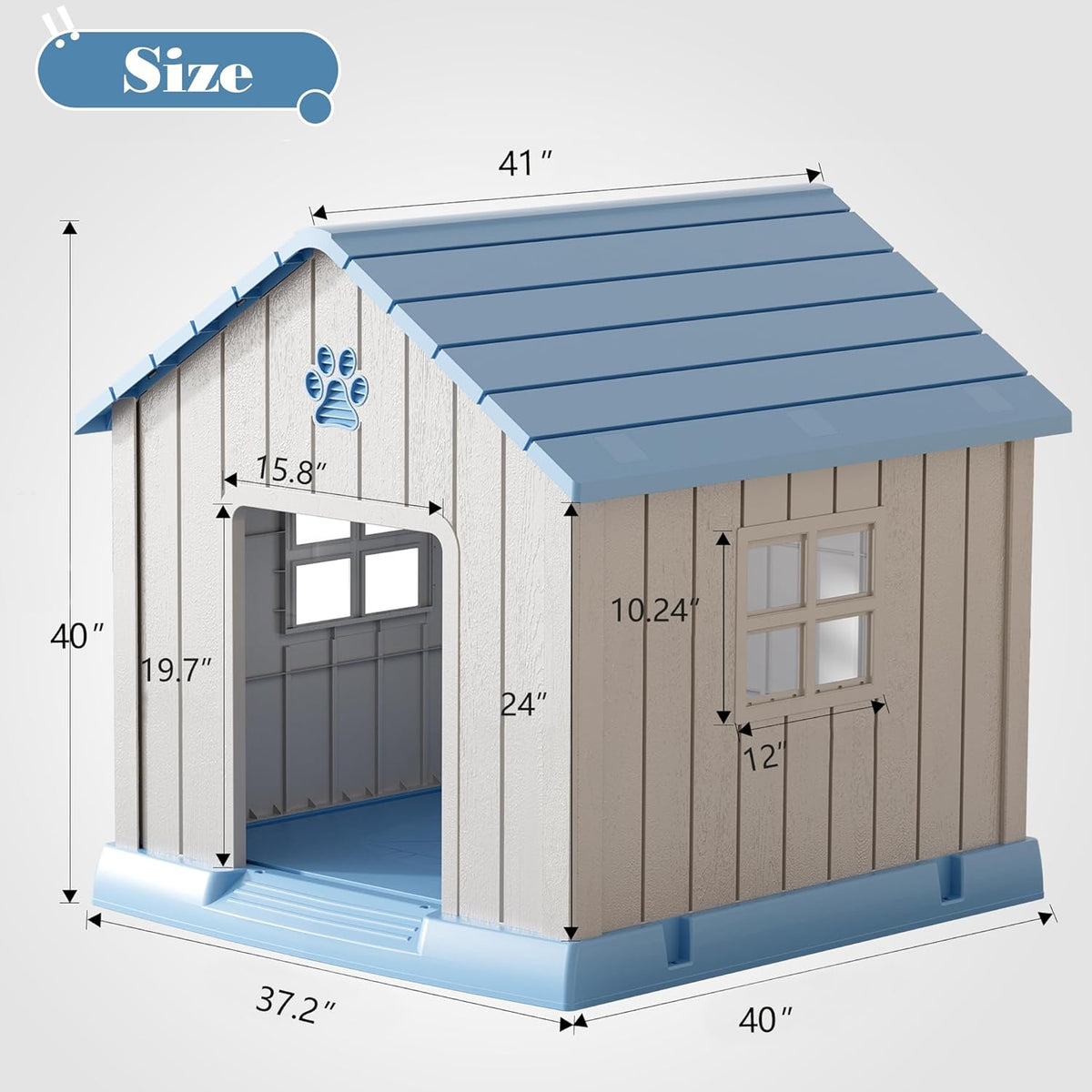 Large Dog House Outdoor Indoor for Medium Large Dogs, Durable Plastic Waterproof Doghouse with Air