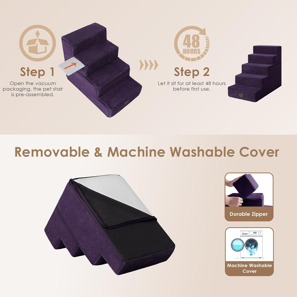 EHEYCIGA Dog Stairs for High Bed 22.5" H, 5-Step Dog Steps for Bed, Pet Steps for Small Dogs and