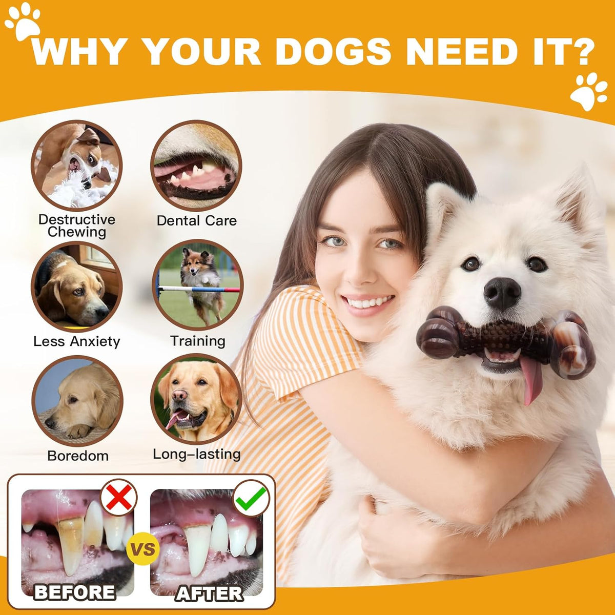 Dog Chew Toys for Aggressive Chewers, 2Pack Large Indestructible Dogs Bone Toy for Small Medium