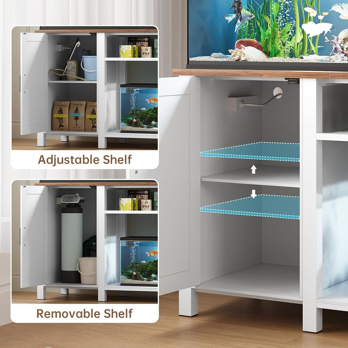 55-75 Gallon Aquarium Stand with Power Outlet, Heavy Duty Fish Tank Stand with Cabinet Storage &