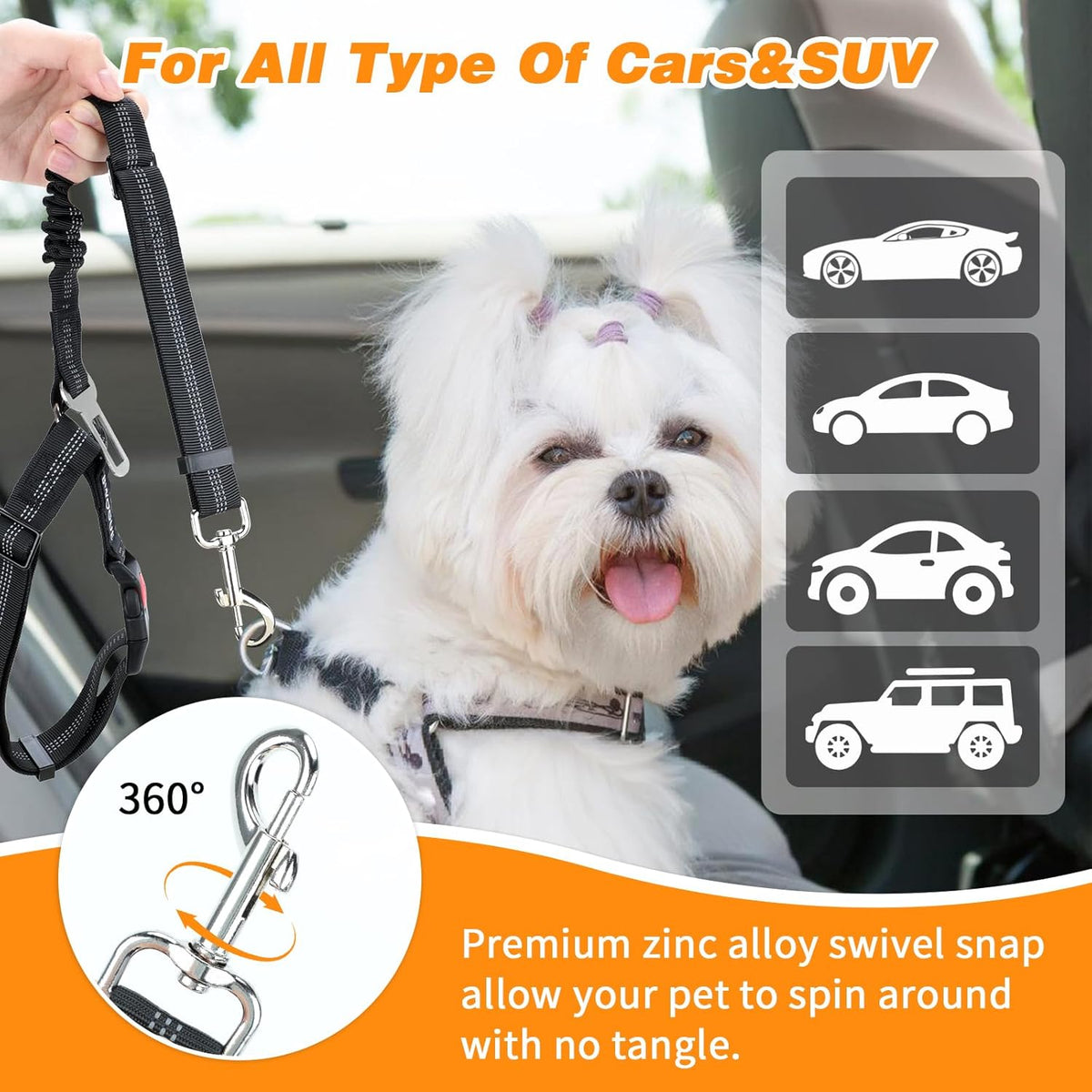 BWOGUE 2 Piece Dog Seat Belt for Car with Elastic Bungee Buffer Safety Seatbelt Car Headrest