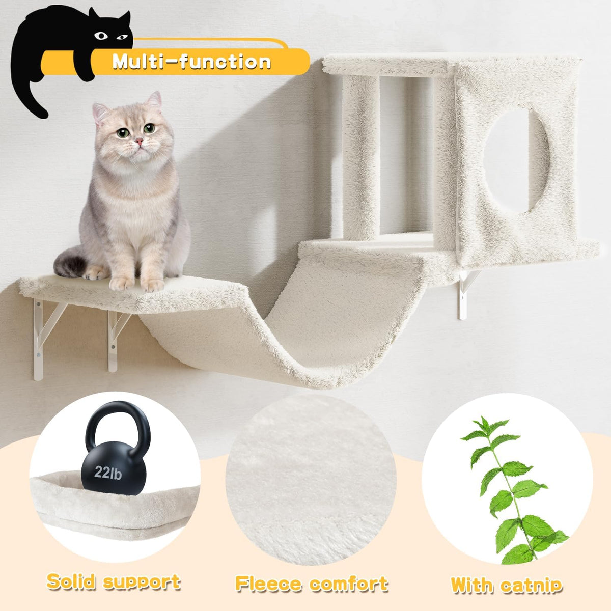 NUNU LAB Cat Wall Shelves, 6 Pcs Luxury Wall-Mounted Cat Climber Set, Indoor Cat Furniture with 1