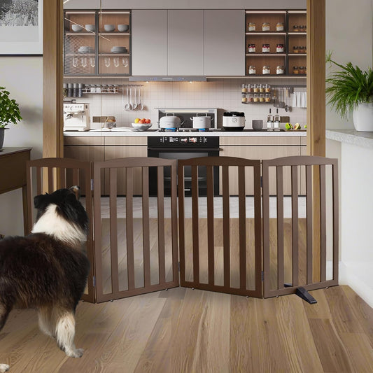 ZJSF Foldable Freestanding Indoor Dog Gate for House Wood Long Pet Gates Dog Fence for Stairs Puppy