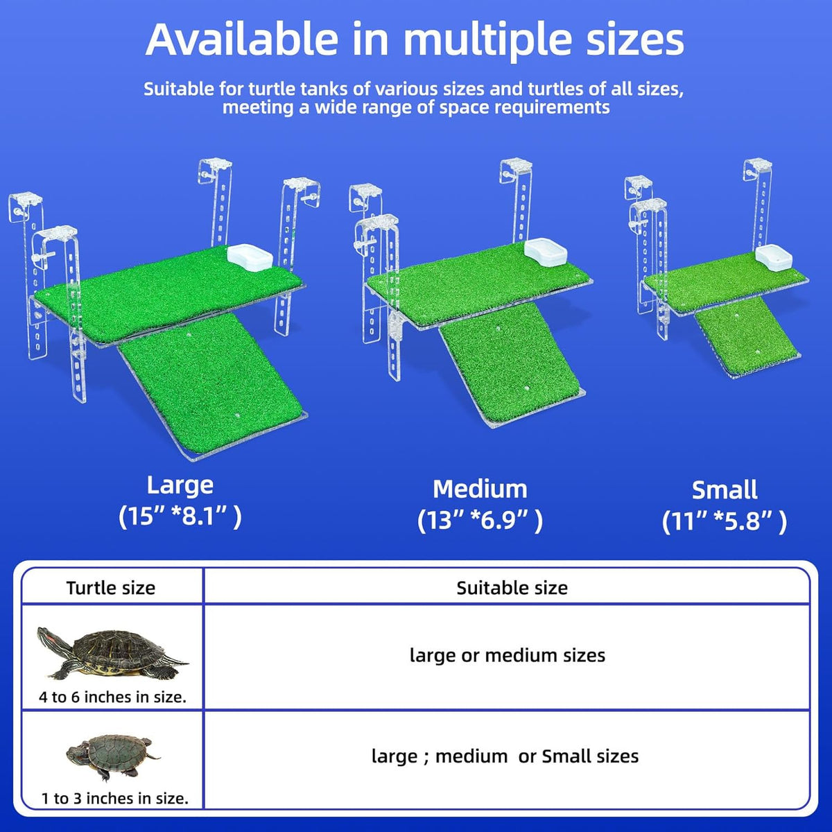 Adjustable Hanging Turtle Dock with Anti-Slip Artificial Grass Basking Platform Sturdy Acrylic Ramp