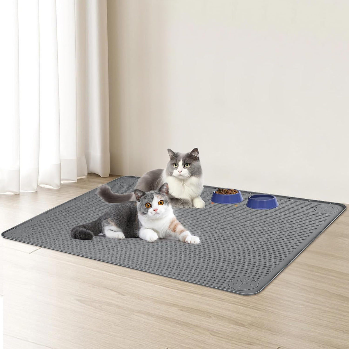 Cat Food Mat, 40" x 28" Extra Large Silicone Pet Feeding Mat with Raised Edge Pet Placemat for Food