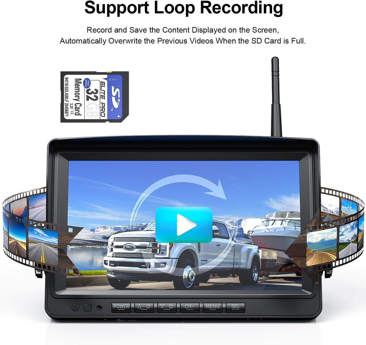 Fookoo 1080P 9" Wireless Backup Camera System, 9" HD Dual/Quad Split Monitor with Recording, IP69