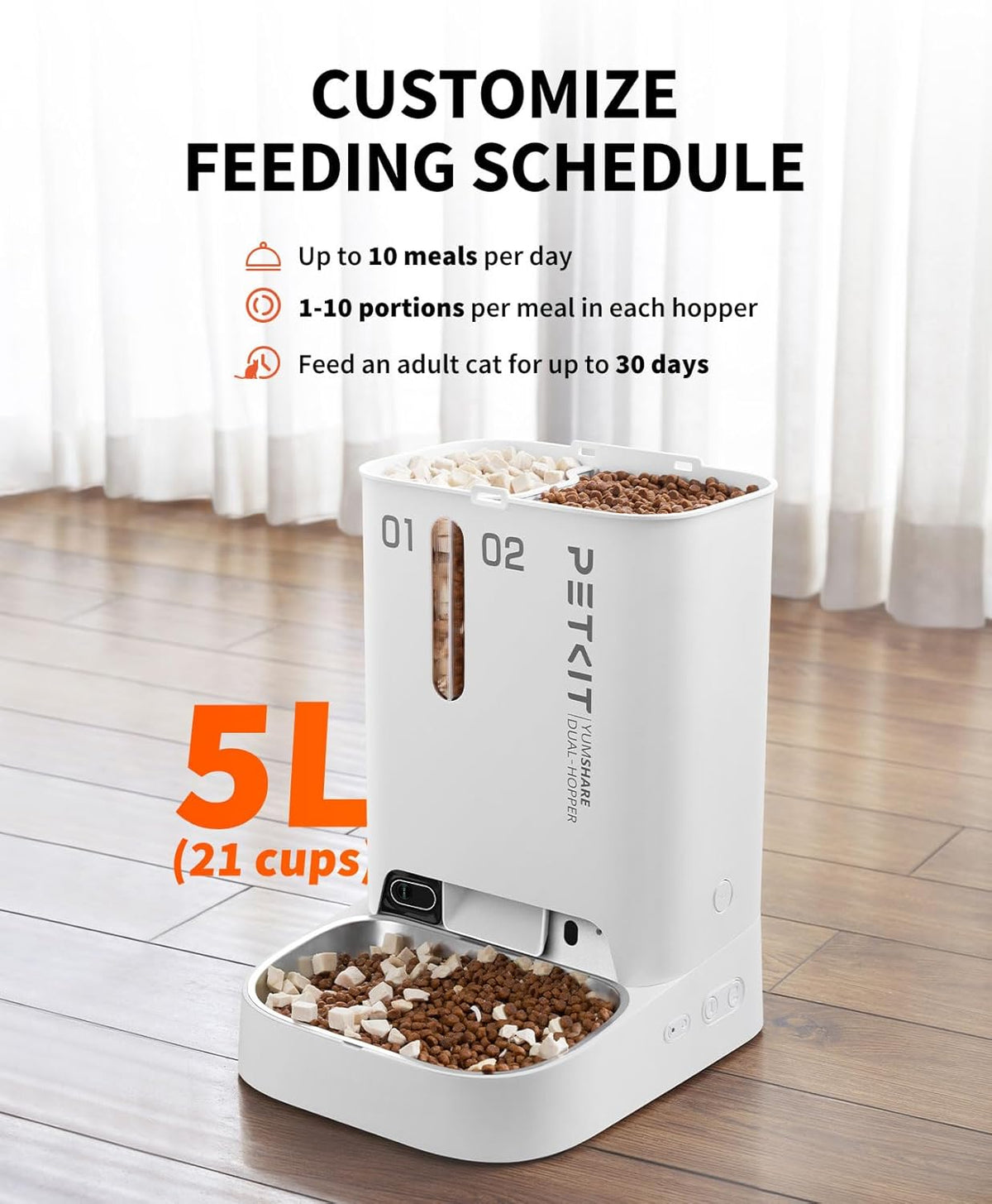 PETKIT Automatic Cat Dog Feeder with Camera, AI-Powered Motion Capturing, 1080P HD Video with Night