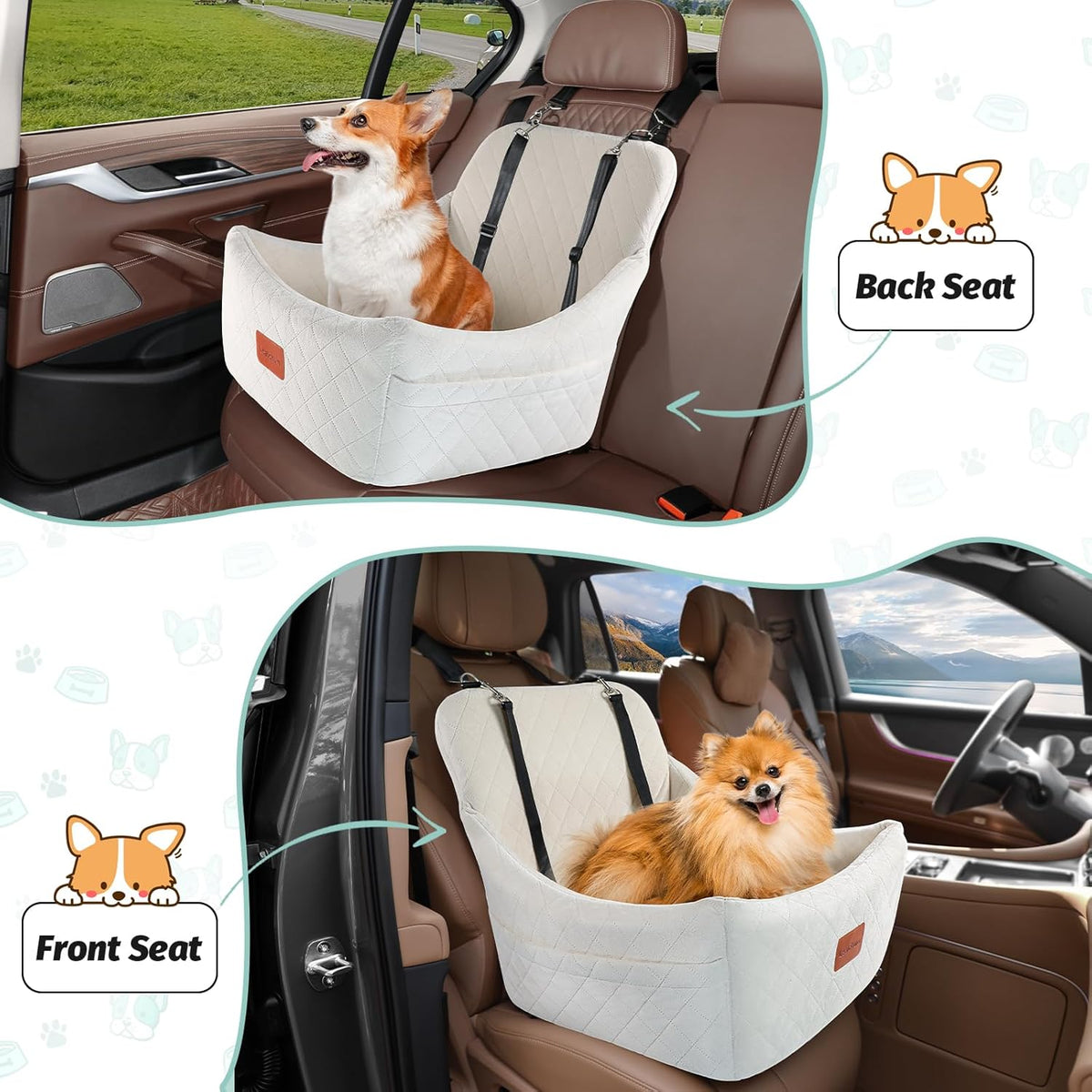 Dog Car Seat for Medium Dogs,Easy to Install with Adjustable Straps,Anti-Slip Bottom,Fully