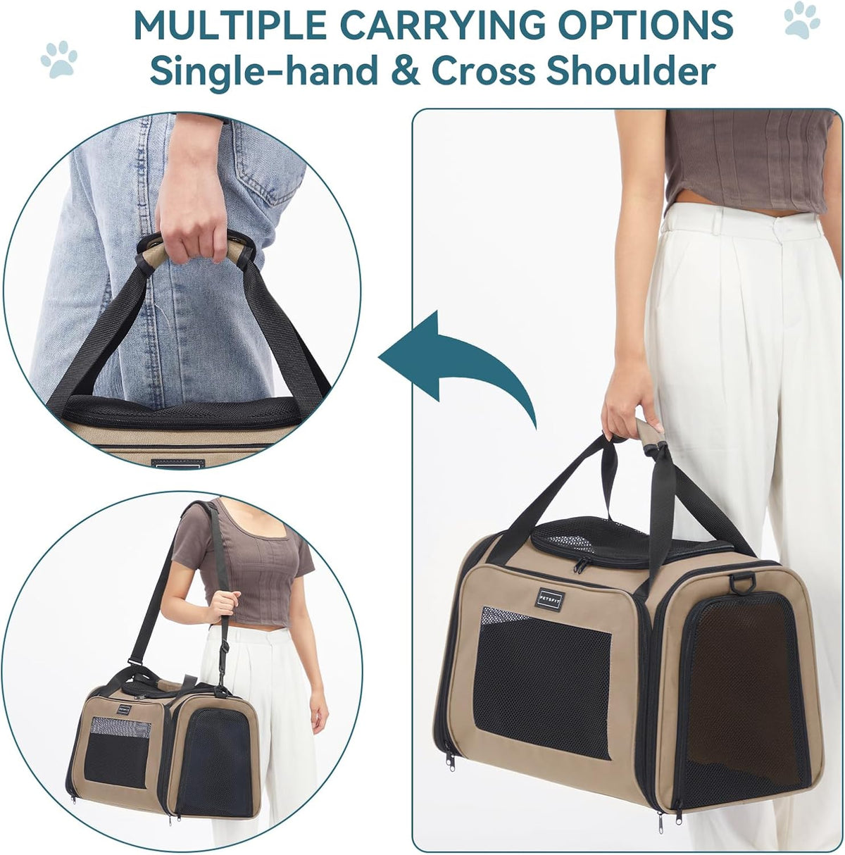 PETSFIT Dog Carrier Cat Carriers for Puppies, Medium Cats up to 25Lbs, Travel Soft Sided Pet