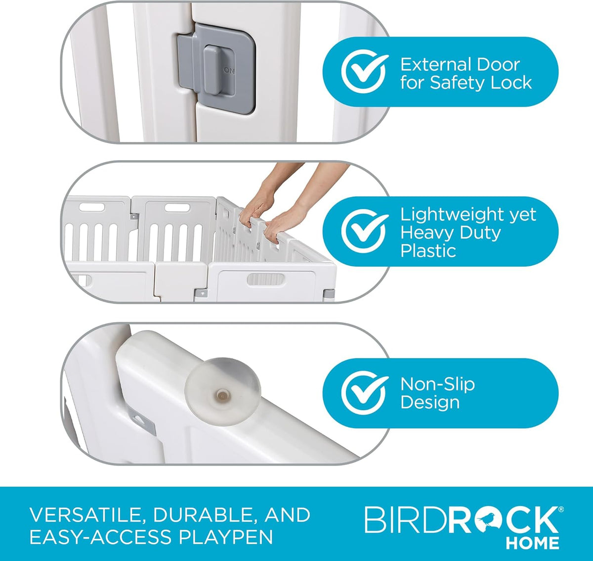 BIRDROCK HOME Dog Playpen w/Door, 16 Panel, 25.6in H | Strong Plastic, Non-Slip Puppy Playpen