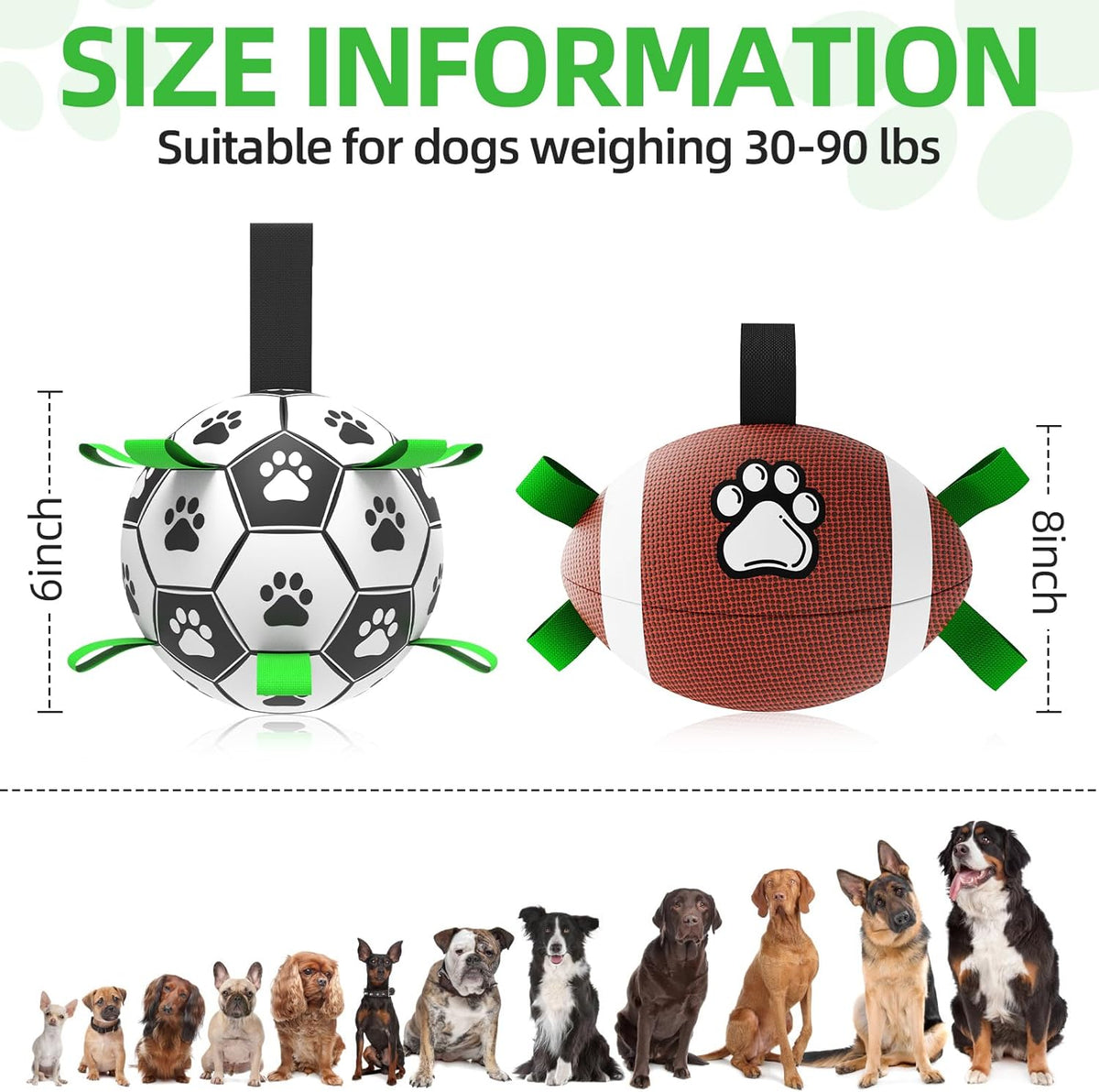 QDAN Dog Soccer Ball Football Set - 2 PCS Dog Balls with Strap for Tug of War, Soccer Ball Football