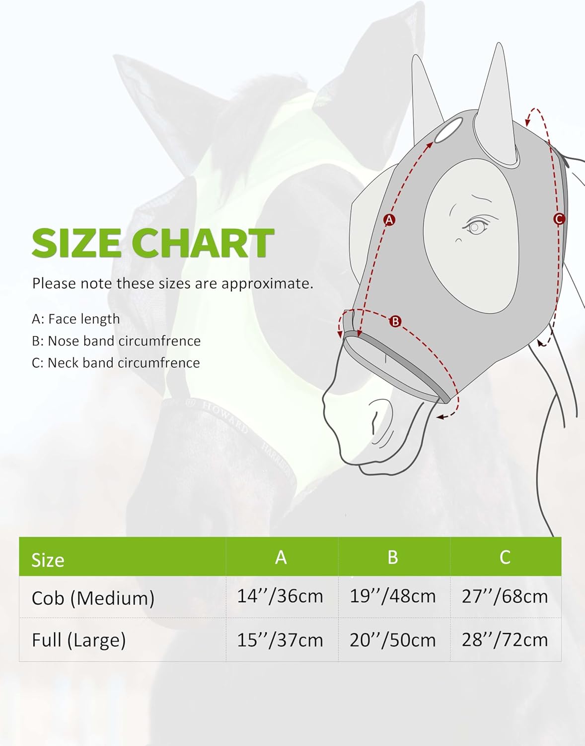 Harrison Howard Horse Fly Mask with Forelock Opening Stretch Breathable and Comfortable for Horses