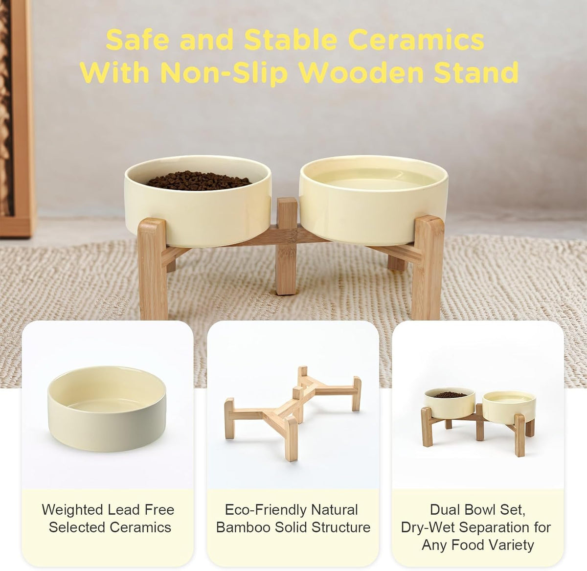 SPUNKYJUNKY Elevated Dog Bowls Ceramic, 5.1'' Dogs and Cat Food Water Bowls Raised with Non-Slip