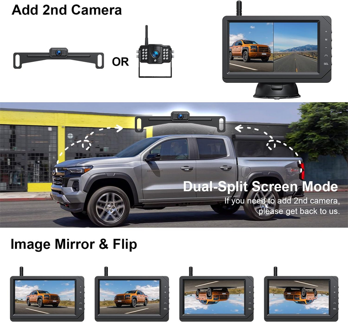 Fookoo HD 1080P 5-inch Wireless Backup Camera, 5" Split Screen Monitor Rear View Licence Plate