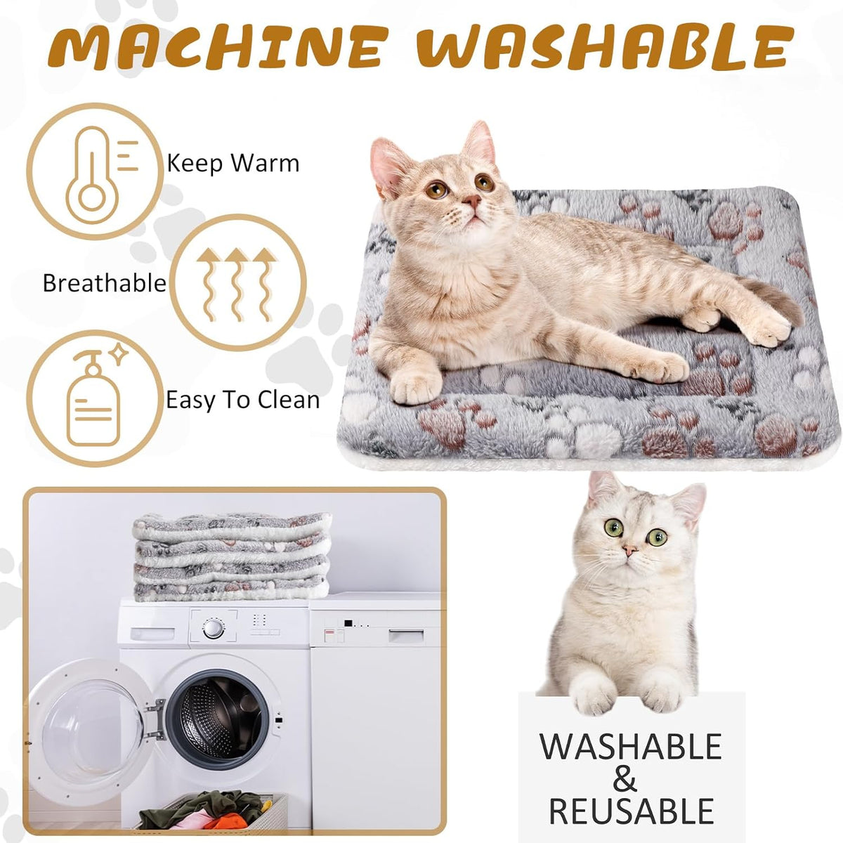 Tuanse 4 Pack Ultra Soft Dog Cat Bed Mat with Cute Prints Reversible Fleece Dog Crate Kennel Pad