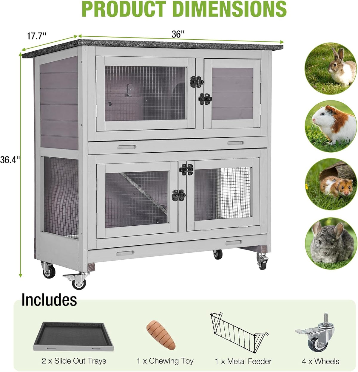 GUTINNEEN Rabbit Hutch Indoor with Chew-Proof Design, Wooden Bunny Cage Outdoor Guinea Pig Cages