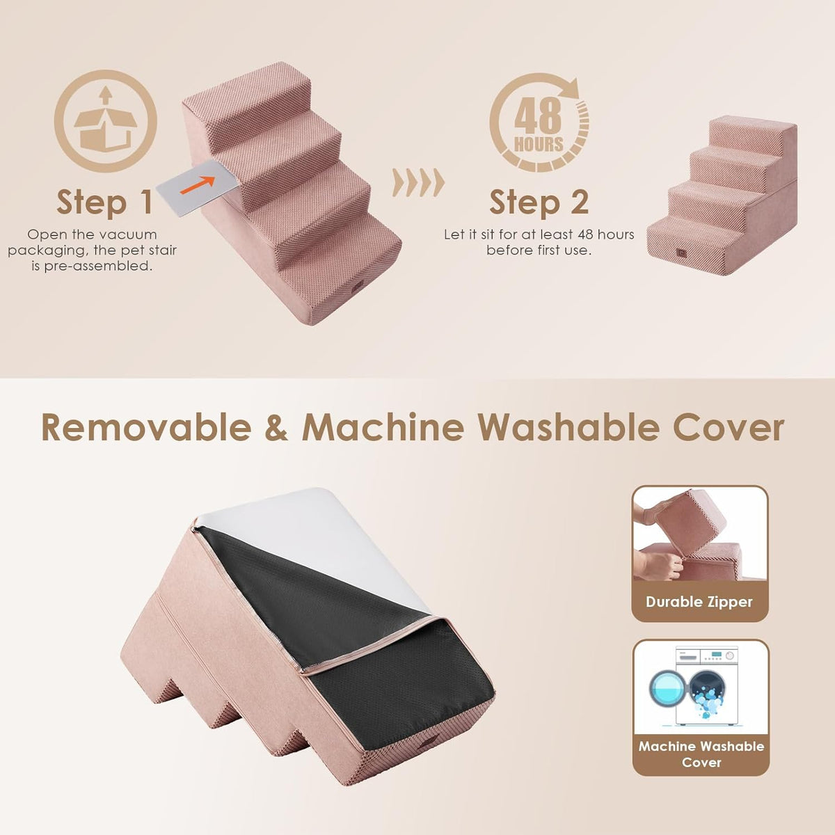 EHEYCIGA Dog Stairs for Bed 18" H, 4-Step Dog Steps for High Bed, Pet Steps for Small Dogs and