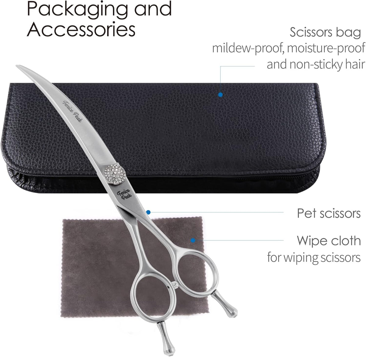 Fenice Peak Curved Dog Grooming Scissors with Jewelled Screw 440C Stainless Steel Pet Grooming