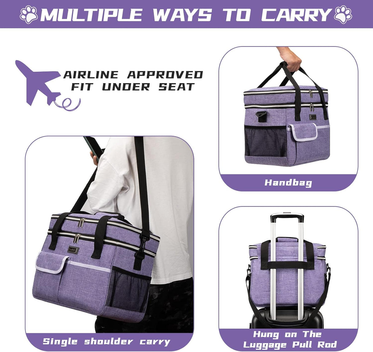 BAGLHER Dog Travel Bag for Supplies - Double-Layer Airline Approved Weekend Pet Travel Organizer