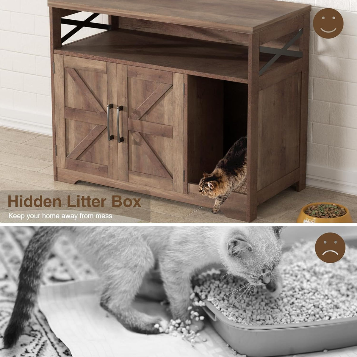Cat Litter Box Enclosure, Hidden Litter Box Furniture with Scratch Pad, Farmhouse Indoor Cat House