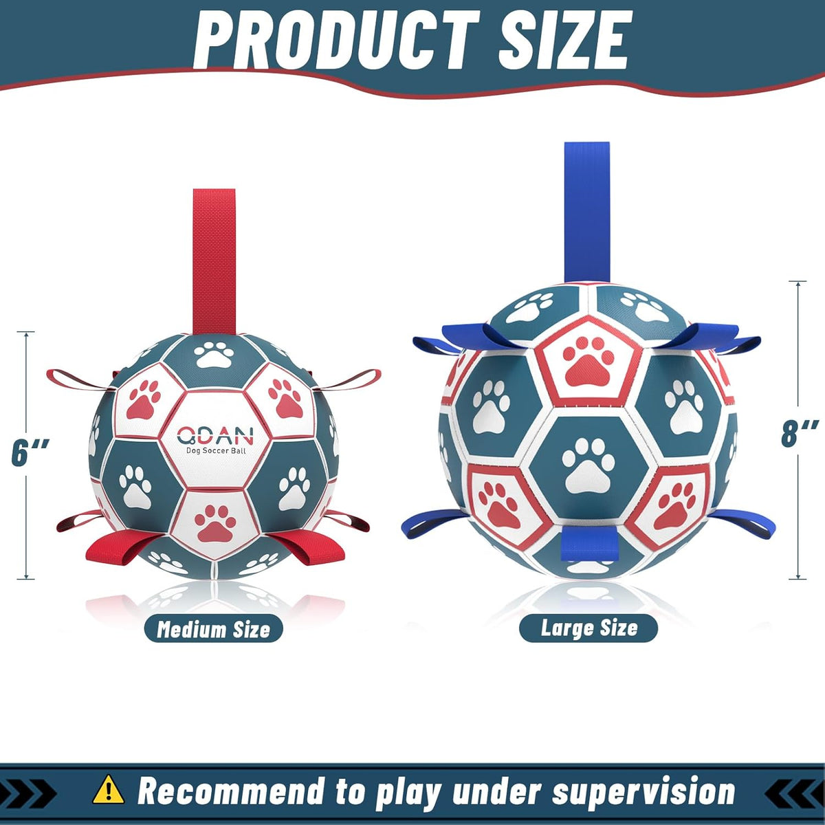 QDAN Dog Toys Soccer Ball with Straps, Herding Balls for Dogs, Interactive Toy for Tug of War