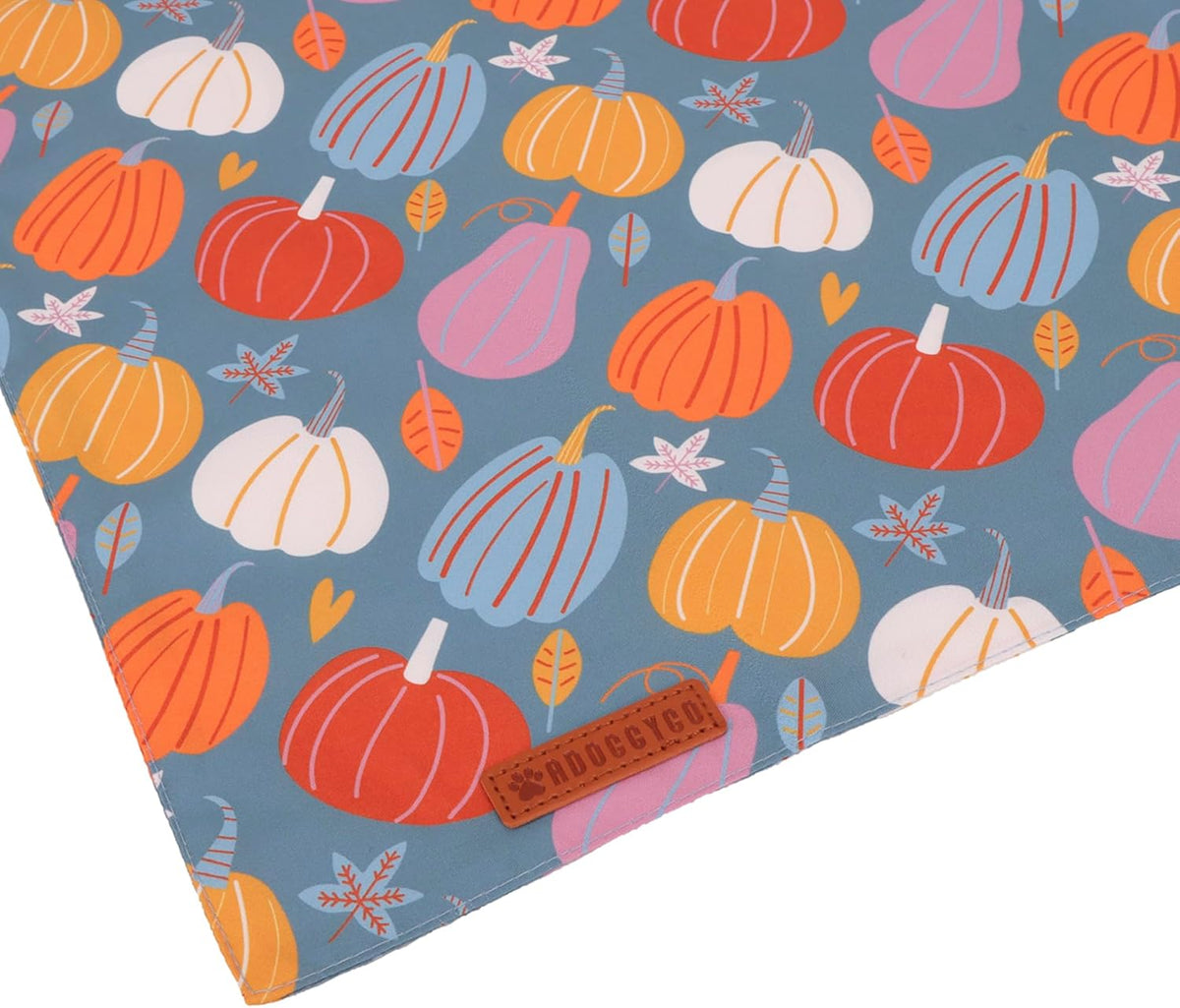 ADOGGYGO Thanksgiving Dog Bandana, Blue Orange Pumpkin Scarf, Adjustable Fit Fall Thanksgiving