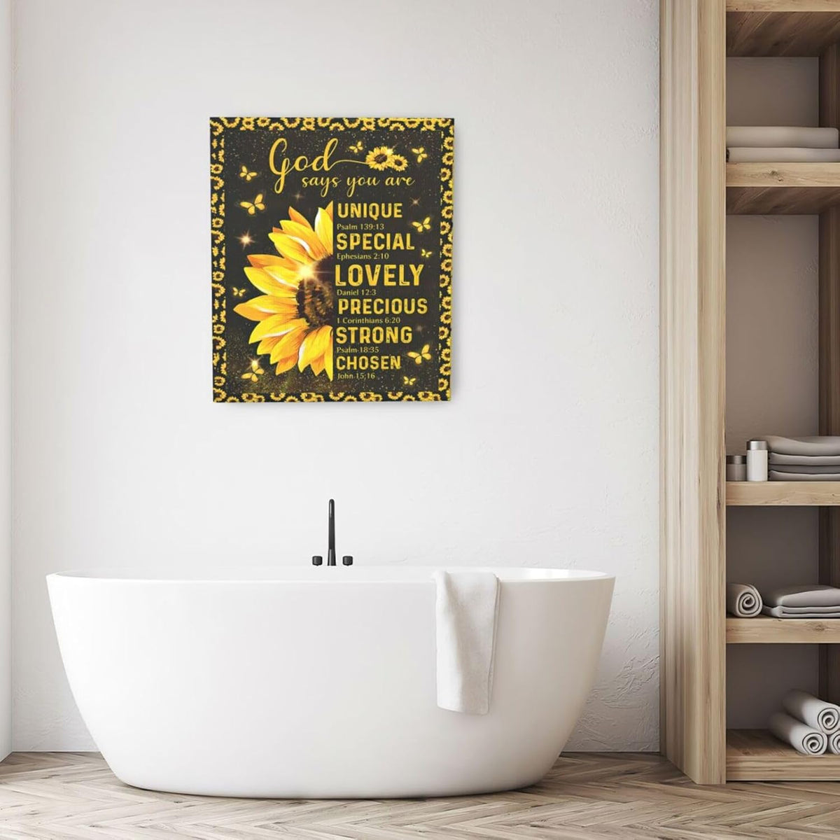 Christian Sunflower Bathroom Pictures Wall Art, Bible Verse Bathroom Wall Decor for Bedroom Office