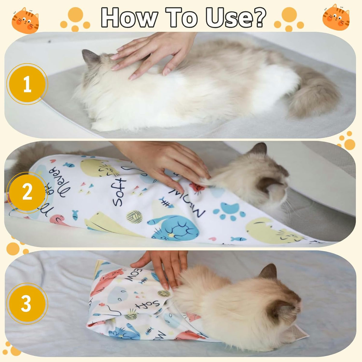Cat Wrap for Grooming-Premium Cat Grooming Wrap Cat Restraint for Nail Clipping, Self-Adherent Soft