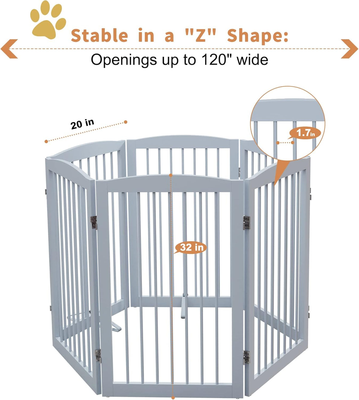 Freestanding Pet Gate for Dogs, Indoor Wooden Foldable Dog Gate for House, Extra Wide, Pet Fence